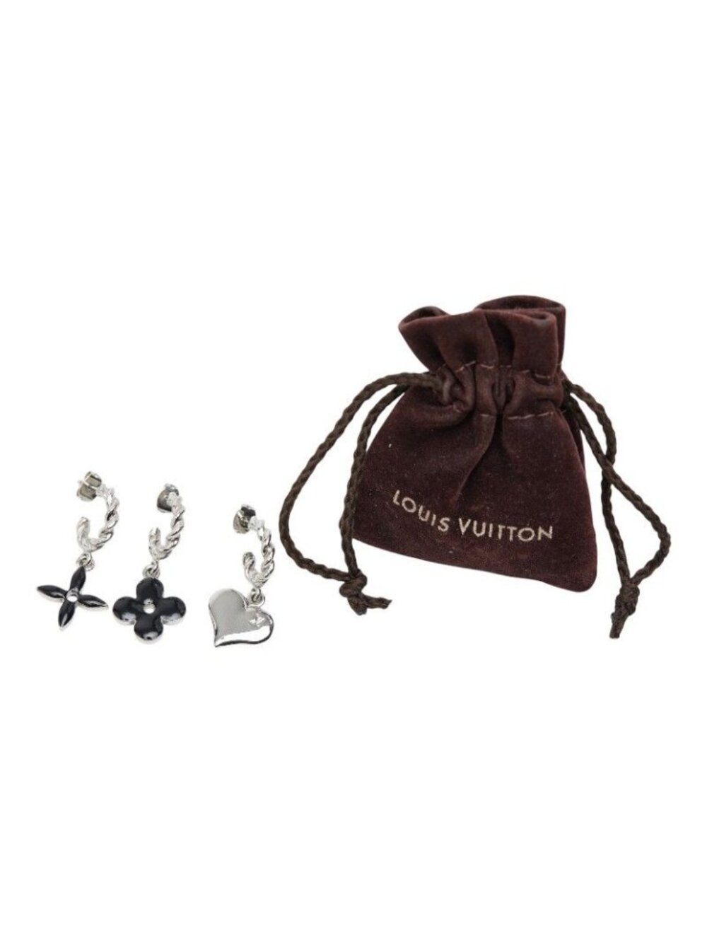 Louis Vuitton Boucle Dreille Sweet Monogram Earrings 3 Piece Set Silver Black - Picture 5 of 5